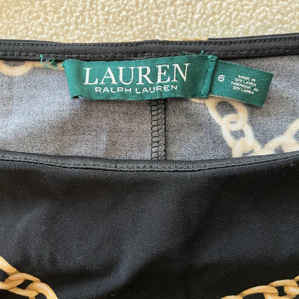 Lauren Ralph Lauren Dress Women sz 6 Black Gold Chain Print Classic Old Money - Picture 7 of 10
